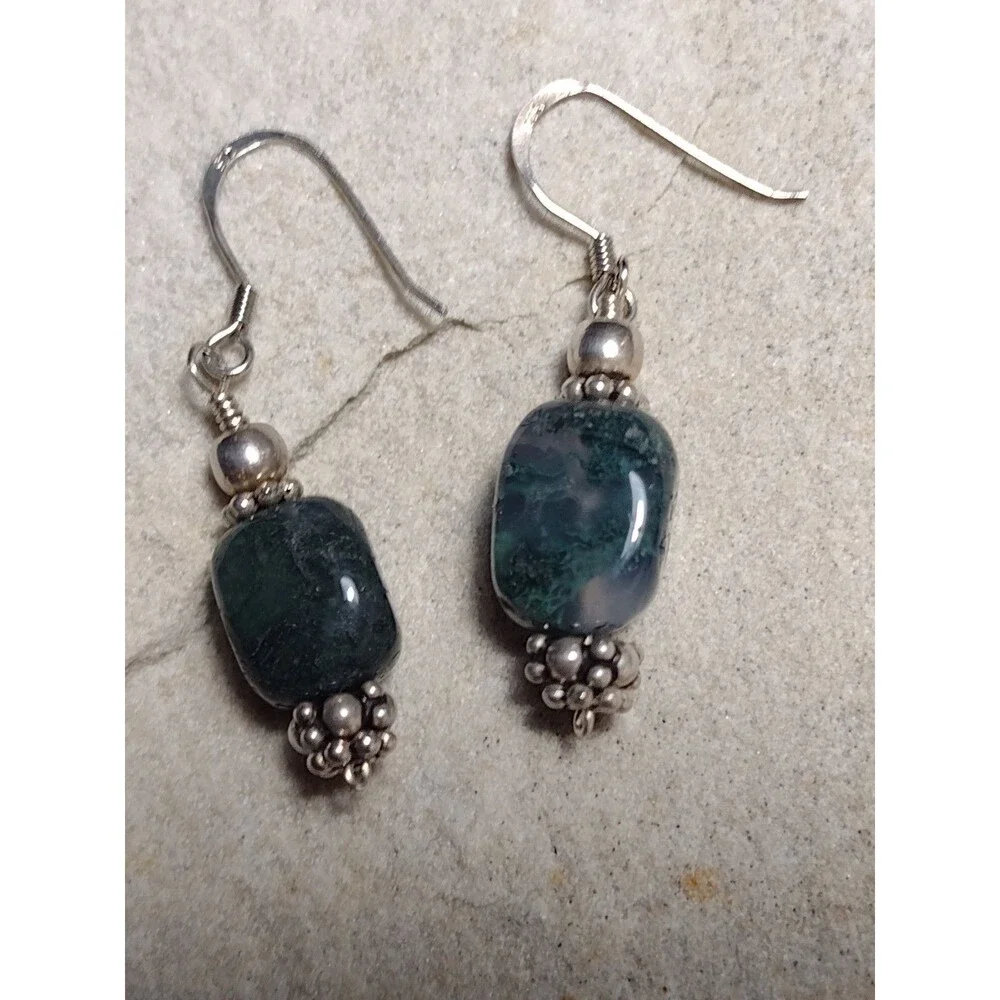 Sterling Silver 925 Reticulated Quartz Green Dangle Earrings